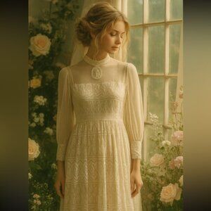Vintage 1970’s Toutay Bar cream lace dress size XS 36